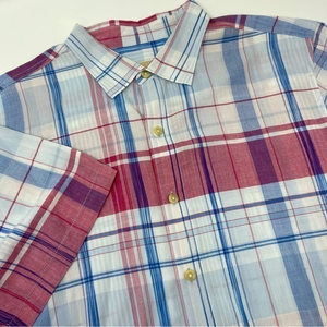 Tommy Bahama Summer Plaid Shortsleeve Shirt Cotton Size XLarge Embroidered Fish